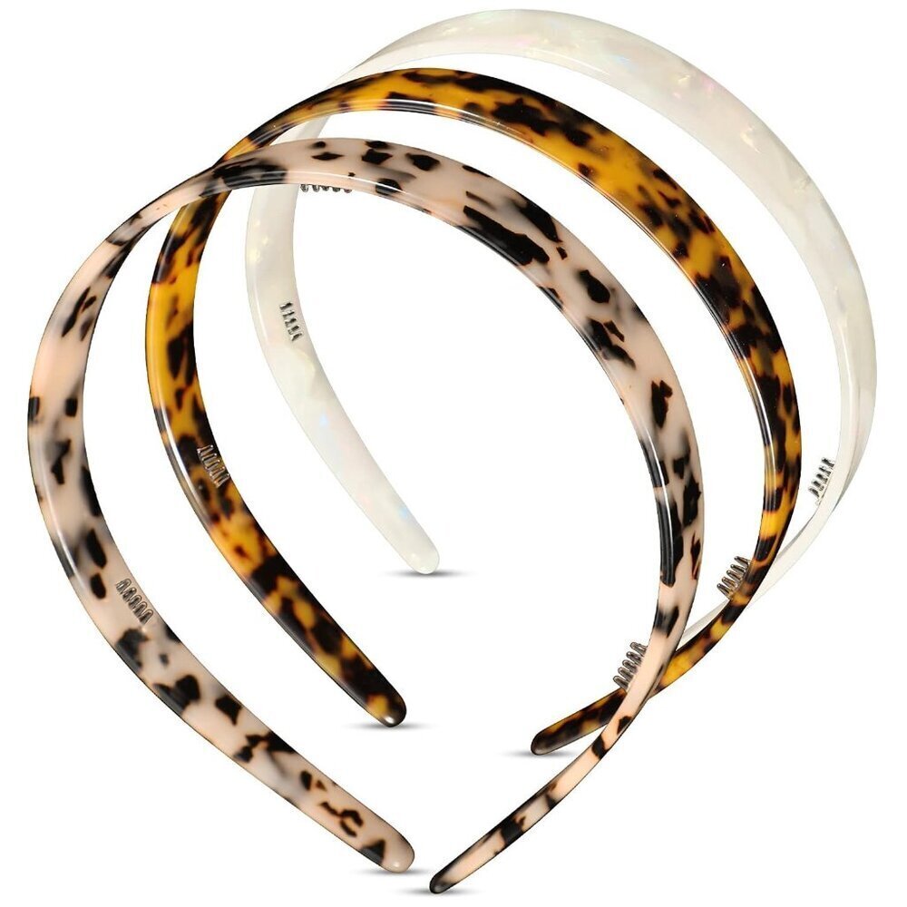 3 Colors Tortoise Shell Headband Set: Wide Acetate, Resin, Skinny Thin